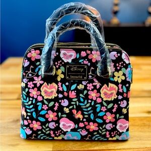 Loungefly Disney Floral Crossbody Bag - Black and Pink